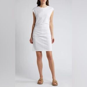Treasure & Bond‎ Ruched Organic Cotton Cap Sleeve Dress In White